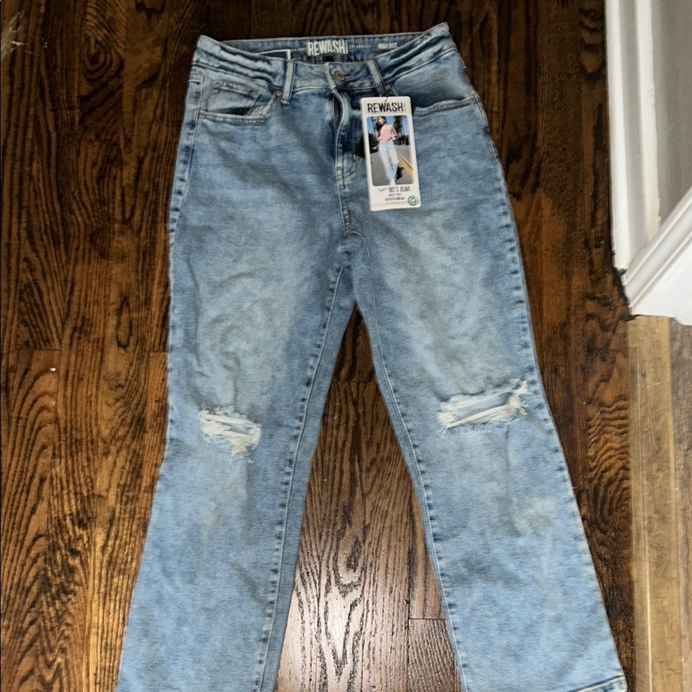 Rewash Blue Straight Leg Jeans with Distressed Details